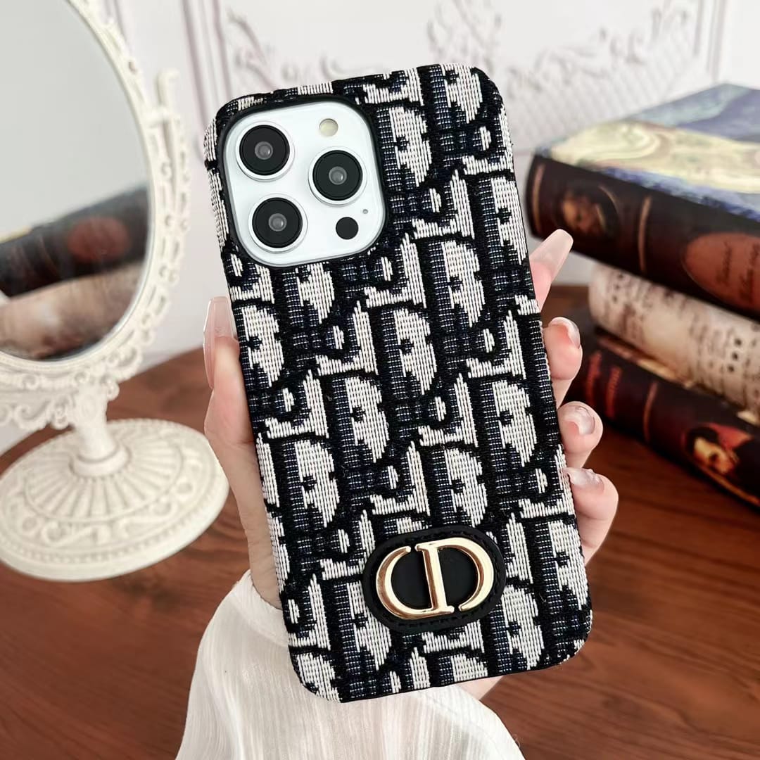 iPhone Luxury Brand CD Embroidery Case Cover (Black)