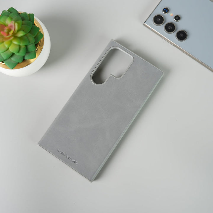 Samsung Galaxy S24 Ultra Frameless PU Leather Case | Slim Classic Gray Back Cover