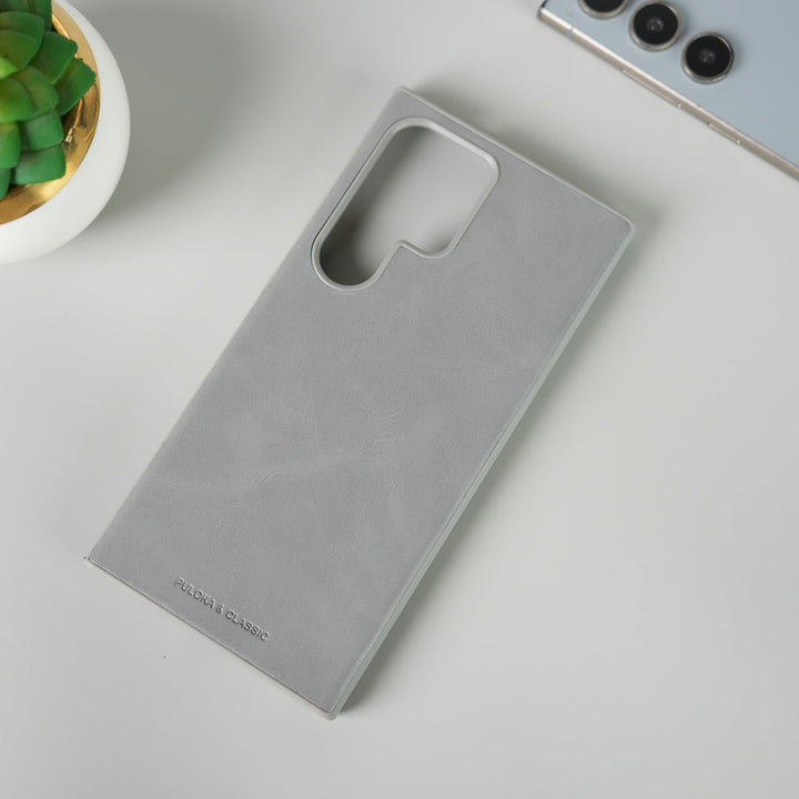 Samsung Galaxy S24 Ultra Frameless PU Leather Case | Slim Classic Gray Back Cover