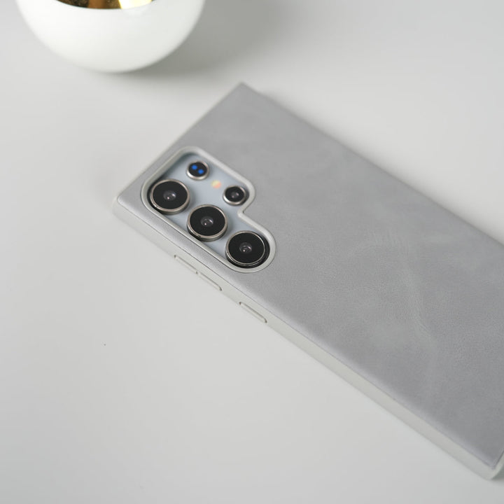 Samsung Galaxy S24 Ultra Frameless PU Leather Case | Slim Classic Gray Back Cover