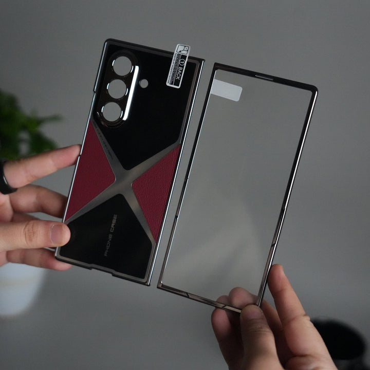 Galaxy Z Fold 7 X Design Glossy Glass Case | Chrome Plated Frame with Front Glass Protection