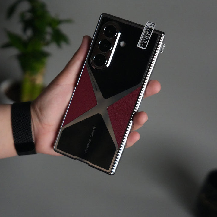 Galaxy Z Fold 7 X Design Glossy Glass Case | Chrome Plated Frame with Front Glass Protection