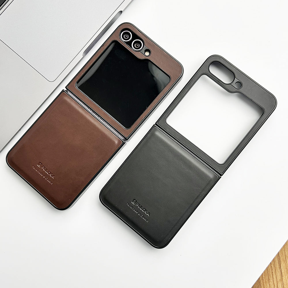 Samsung Galaxy Z Flip PU Leather Plain Case Cover - Main Image