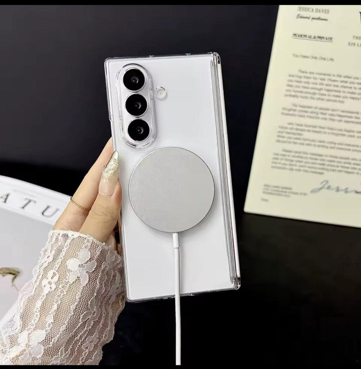 Samsung Galaxy Z Fold Series Magnetic Transparent Case with Hinge Protection