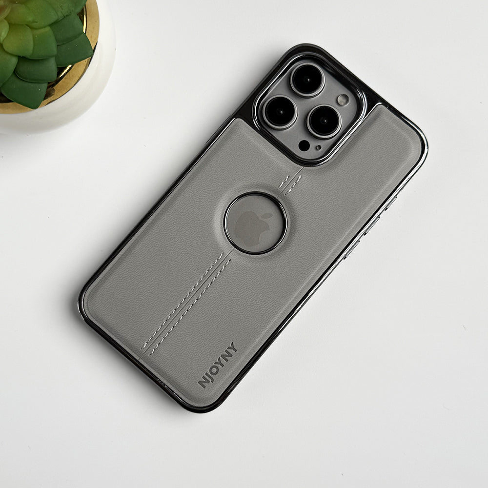 iPhone 16 Series Middle Stitch PU Leather Side Chrome Case Cover