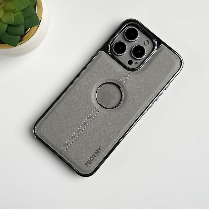 iPhone 16 Series Middle Stitch PU Leather Side Chrome Case Cover