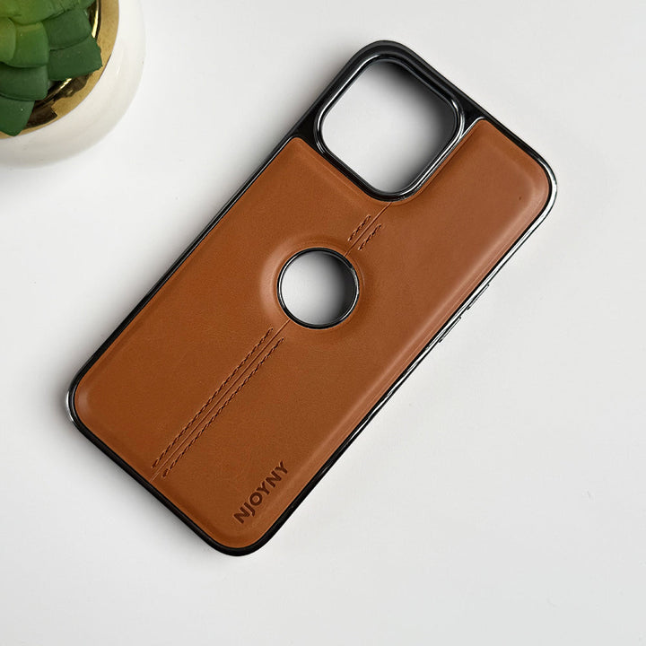 iPhone 16 Series Middle Stitch PU Leather Side Chrome Case Cover