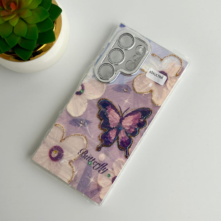 Samsung Galaxy S24 Ultra Luxury 3D Oil Painting Floral Design With Glitter Lens Protection Case Cover