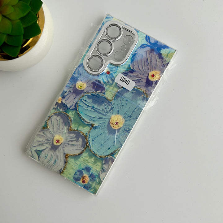 Samsung Galaxy S24 Ultra Luxury 3D Oil Painting Floral Design With Glitter Lens Protection Case Cover