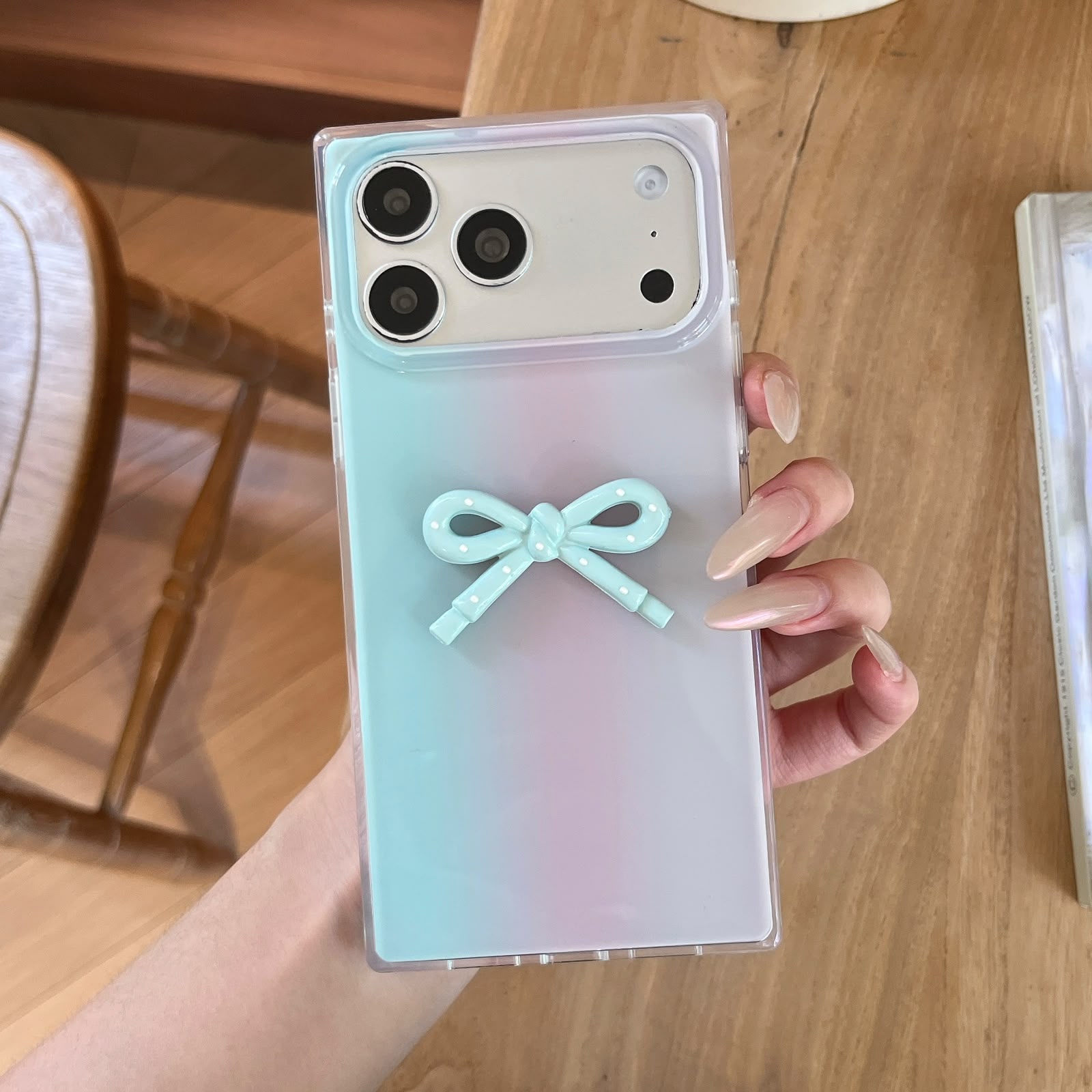 Cute 3D Ribbon Bow Frosted Gradient Case for iPhone