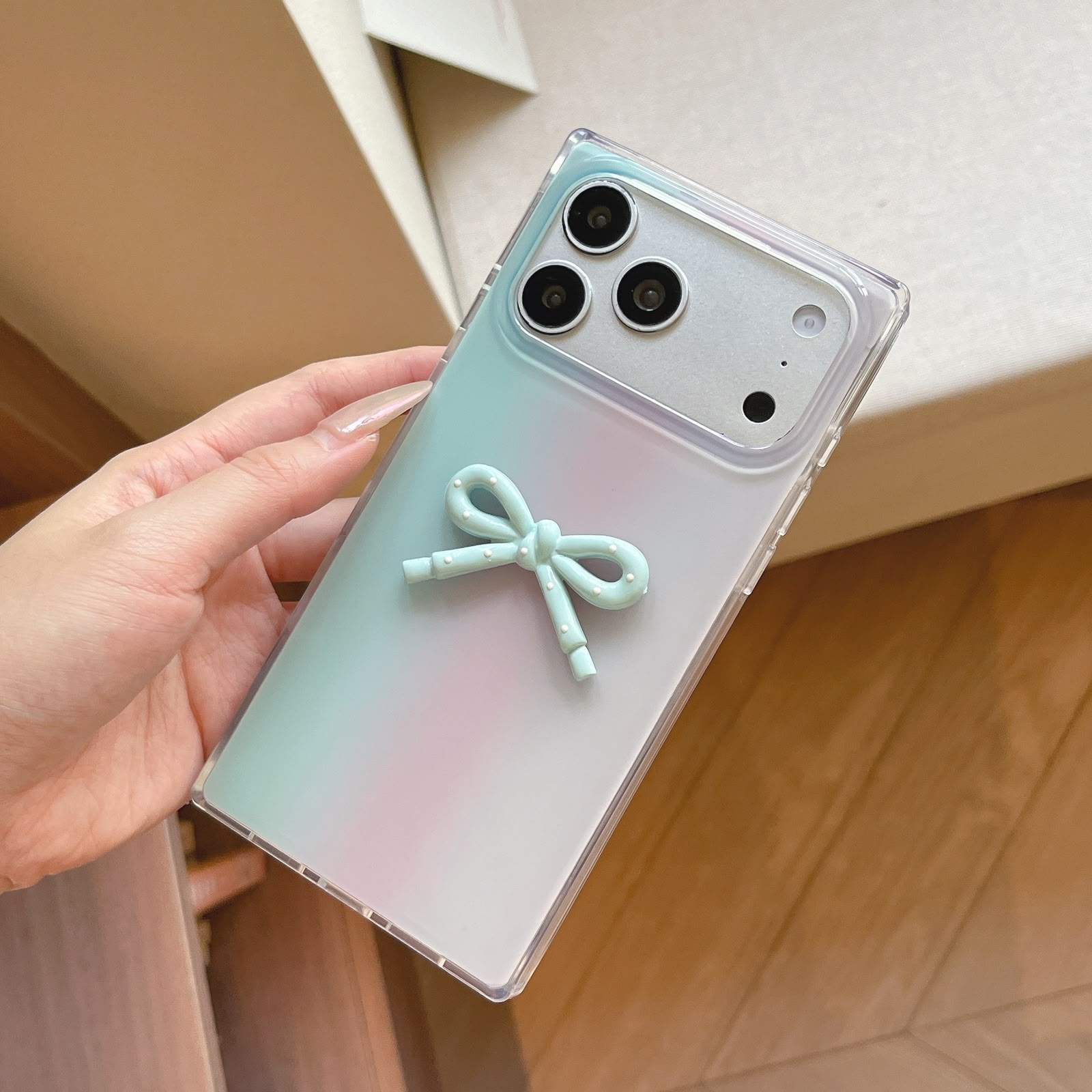 Cute 3D Ribbon Bow Frosted Gradient Case for iPhone