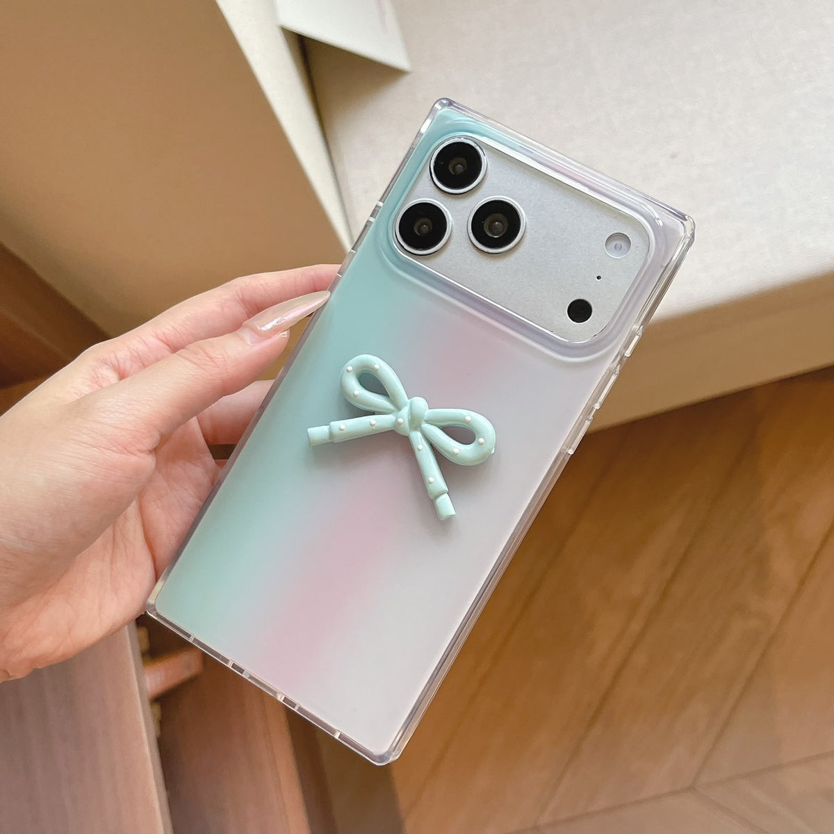 Cute 3D Ribbon Bow Frosted Gradient Case for iPhone