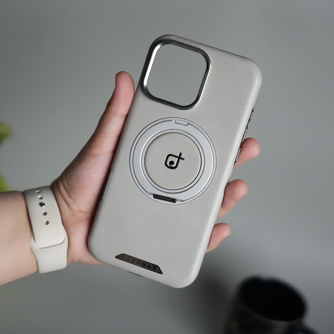 iPhone 16 Series Luxury Leather Magnetic Ring Case | Metal Camera Frame and Kickstand Cover