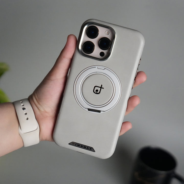 iPhone 16 Series Luxury Leather Magnetic Ring Case | Metal Camera Frame and Kickstand Cover