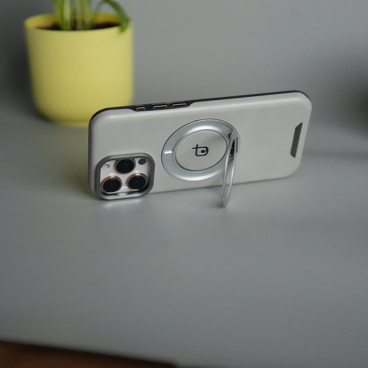 iPhone 16 Series Luxury Leather Magnetic Ring Case | Metal Camera Frame and Kickstand Cover