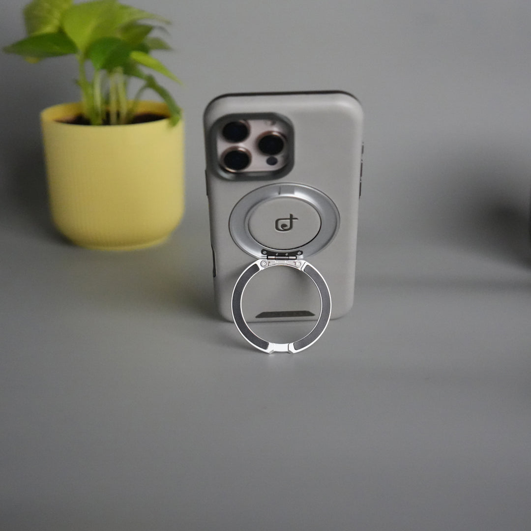 iPhone 16 Series Luxury Leather Magnetic Ring Case | Metal Camera Frame and Kickstand Cover