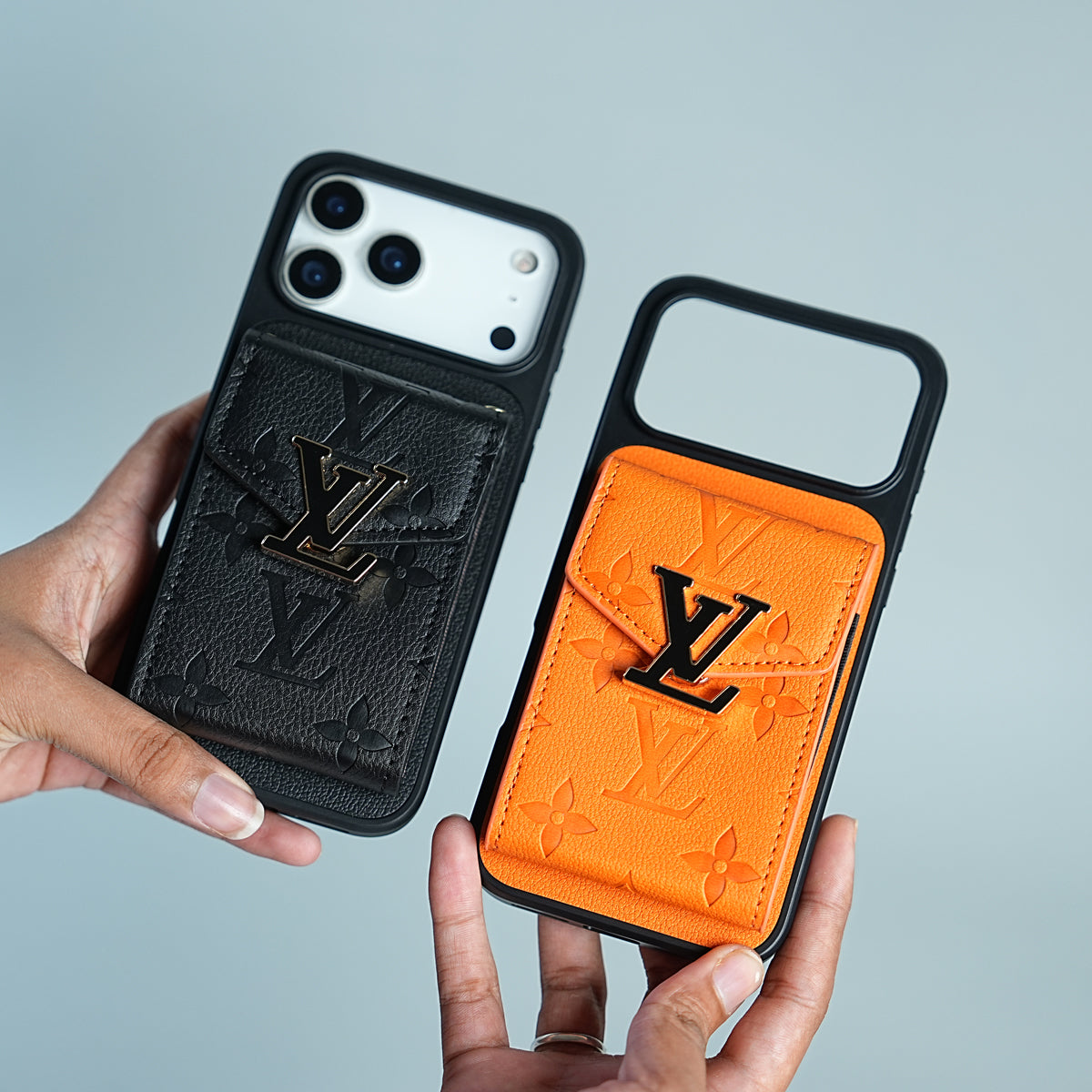 iPhone 17 Series Luxury Monogram Expandable Card Pocket Case with Detachable Strap