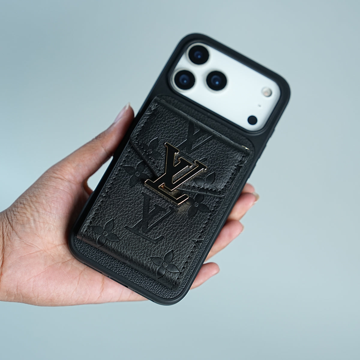 iPhone 17 Series Luxury Monogram Expandable Card Pocket Case with Detachable Strap