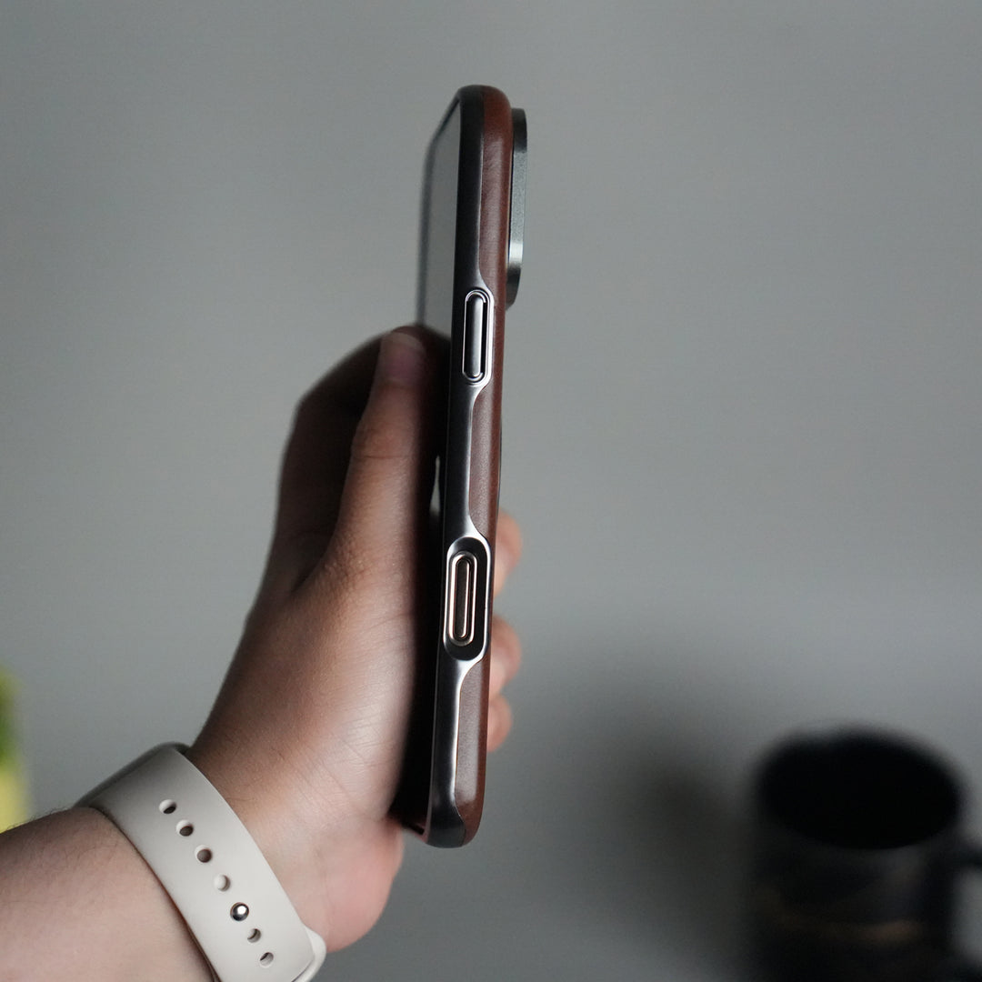 iPhone 16 Series Luxury Leather Magnetic Ring Case | Metal Camera Frame and Kickstand Cover