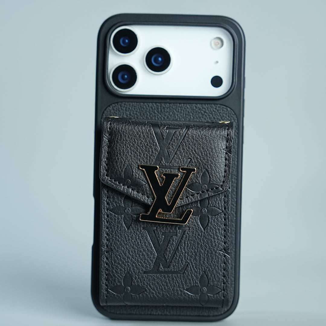 iPhone 17 Series Luxury Monogram Expandable Card Pocket Case with Detachable Strap