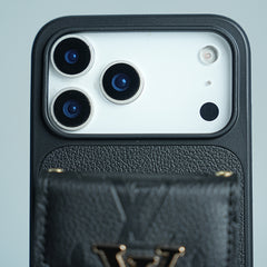 iPhone 17 Series Luxury Monogram Expandable Card Pocket Case with Detachable Strap