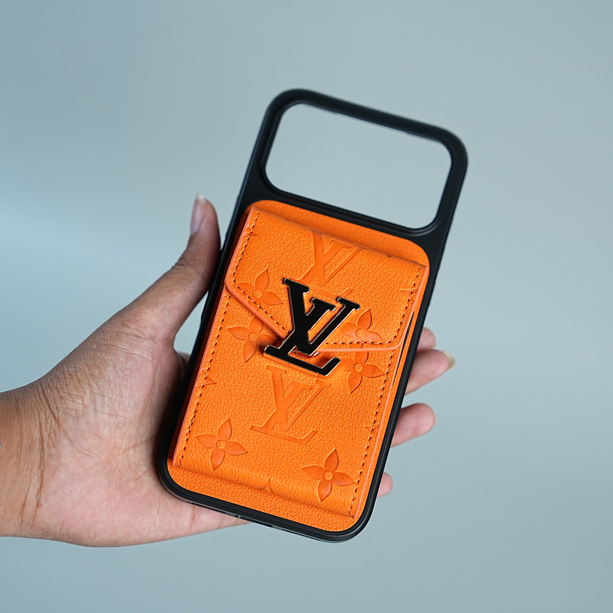 iPhone 17 Series Luxury Monogram Expandable Card Pocket Case with Detachable Strap