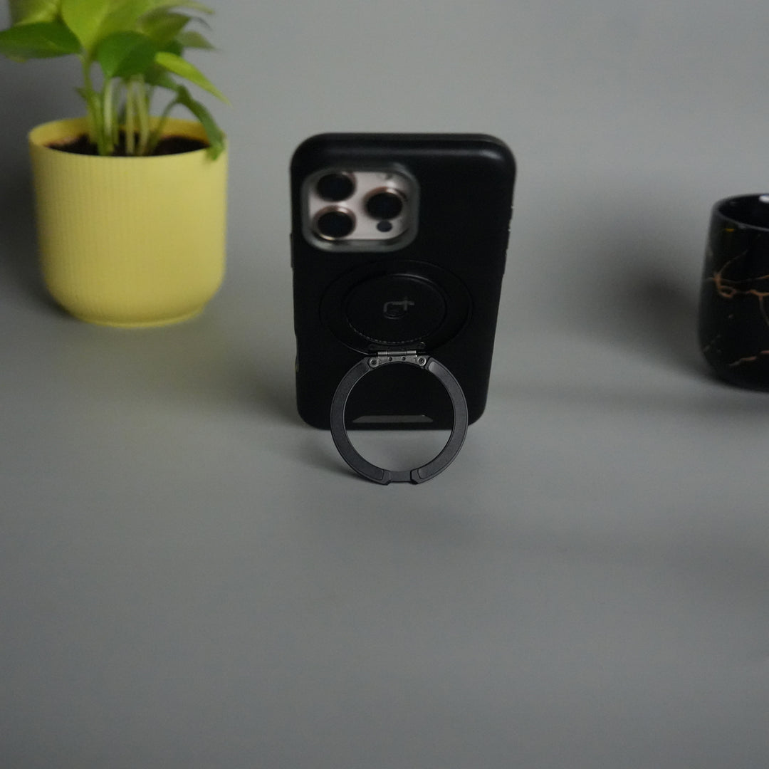 iPhone 16 Series Luxury Leather Magnetic Ring Case | Metal Camera Frame and Kickstand Cover