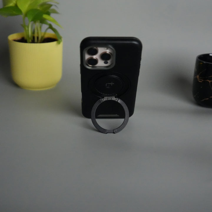 iPhone 16 Series Luxury Leather Magnetic Ring Case | Metal Camera Frame and Kickstand Cover