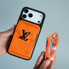 iPhone 17 Series Luxury Monogram Expandable Card Pocket Case with Detachable Strap