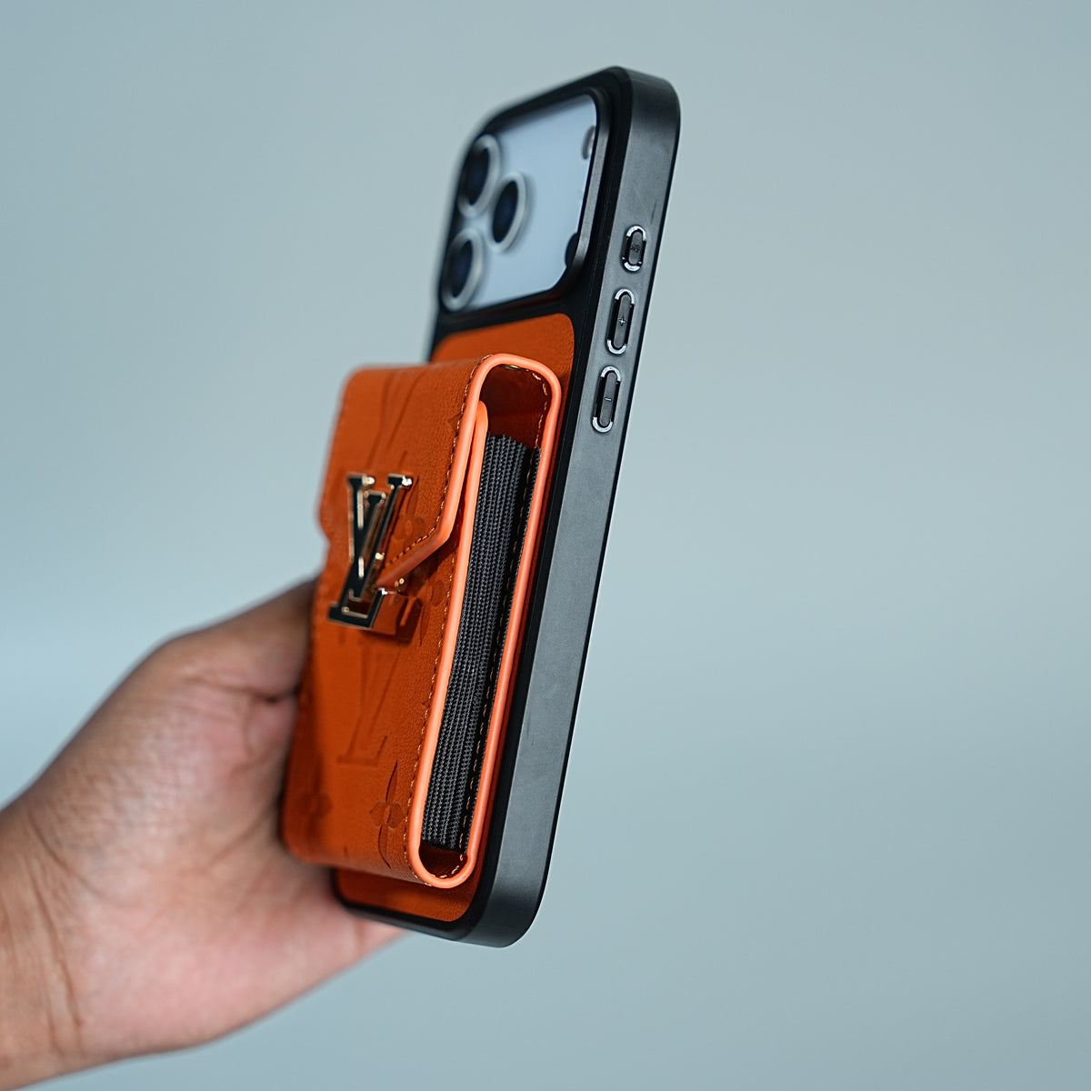 iPhone 17 Series Luxury Monogram Expandable Card Pocket Case with Detachable Strap
