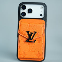 iPhone 17 Series Luxury Monogram Expandable Card Pocket Case with Detachable Strap