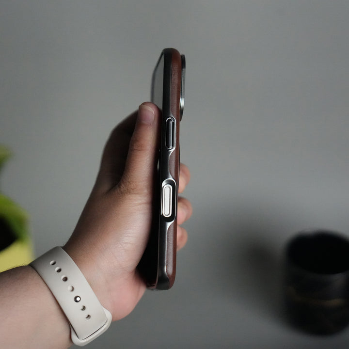 iPhone 16 Series Luxury Leather Magnetic Ring Case | Metal Camera Frame and Kickstand Cover