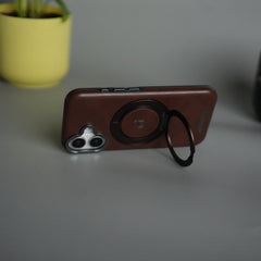 iPhone 15 Series Luxury Leather Magnetic Ring Case | Metal Camera Frame and Kickstand Cover