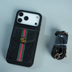 iPhone 17 Series Luxury Monogram Expandable Card Wallet Case with Detachable Strap