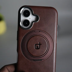 iPhone 15 Series Luxury Leather Magnetic Ring Case | Metal Camera Frame and Kickstand Cover