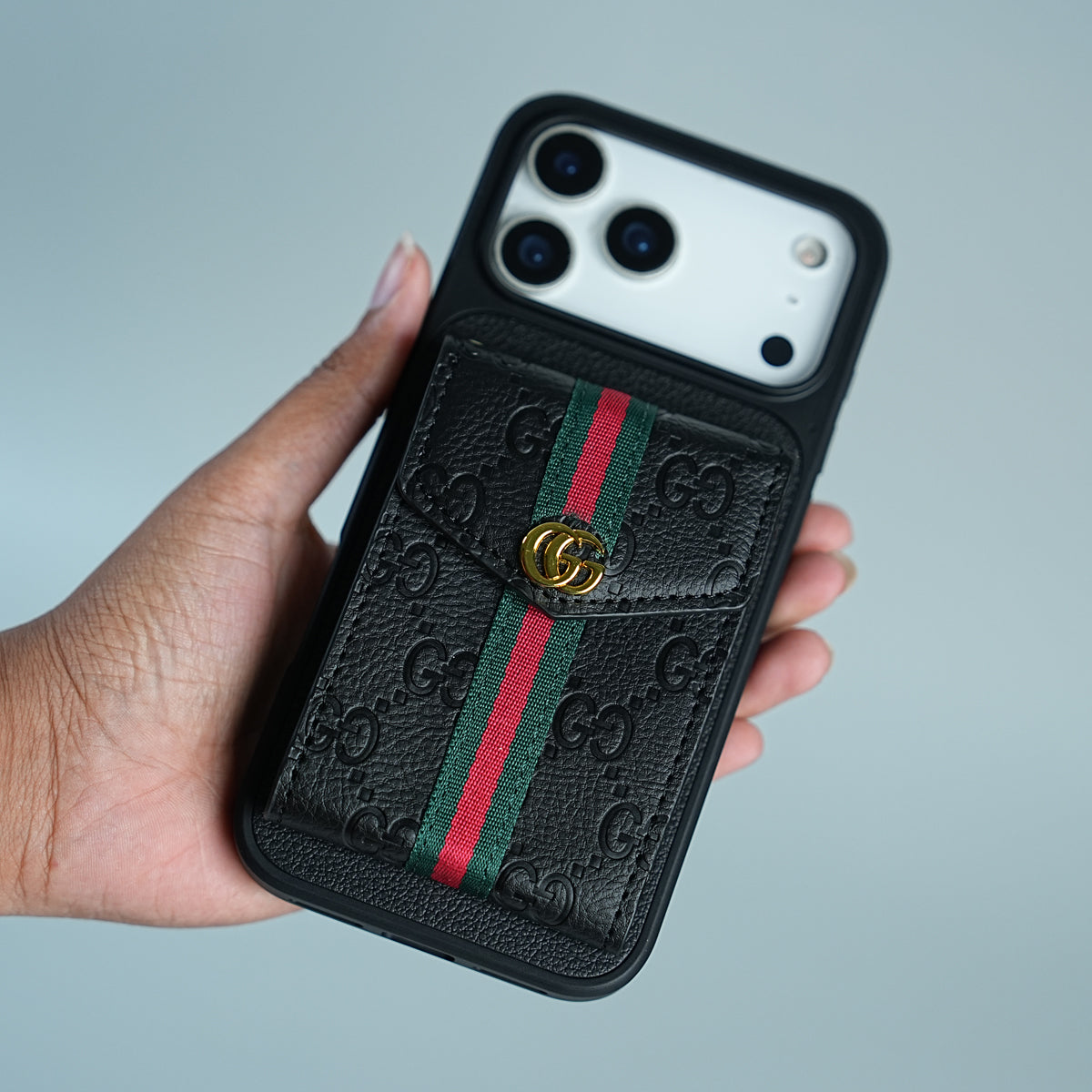 iPhone 17 Series Luxury Monogram Expandable Card Wallet Case with Detachable Strap