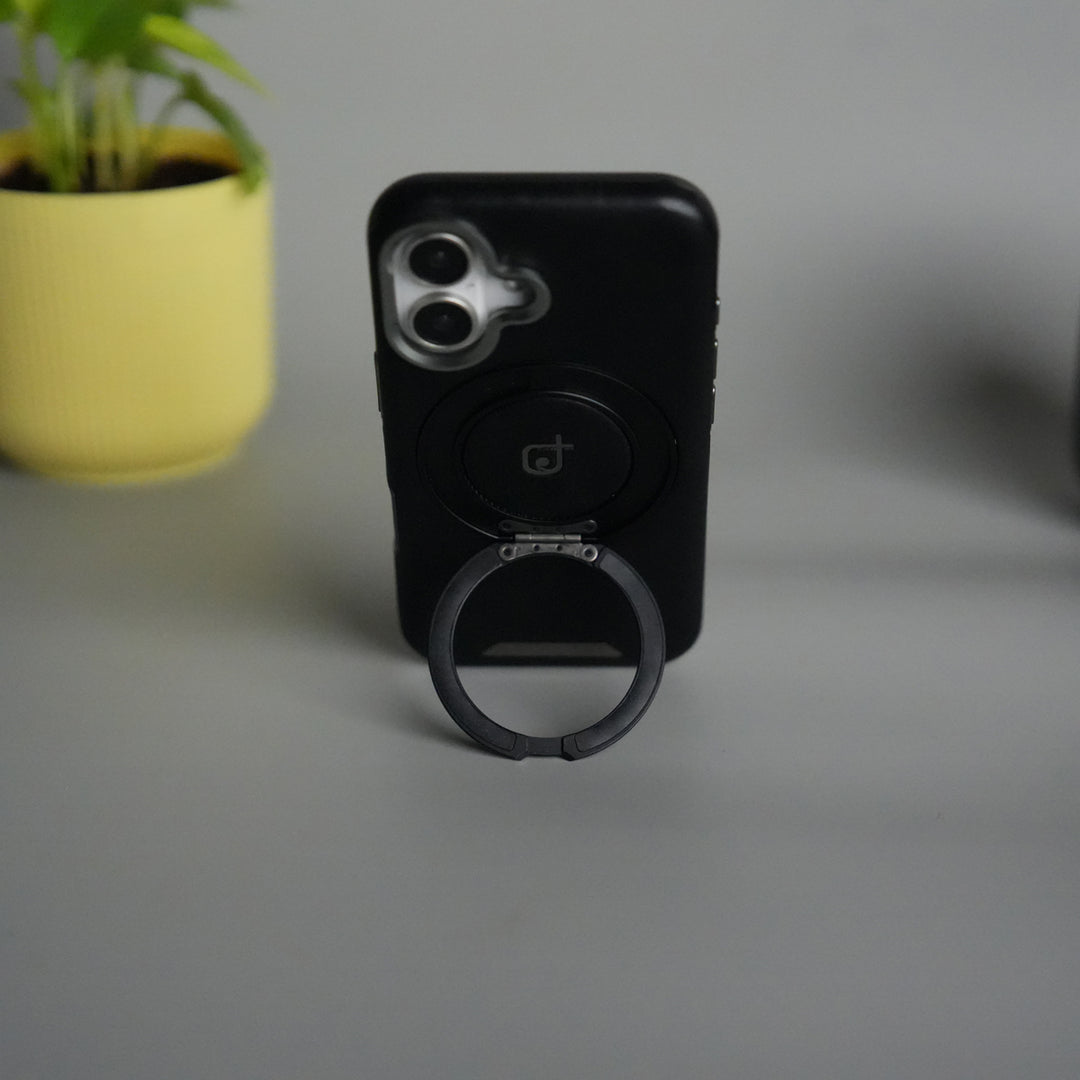iPhone 16 Series Luxury Leather Magnetic Ring Case | Metal Camera Frame and Kickstand Cover