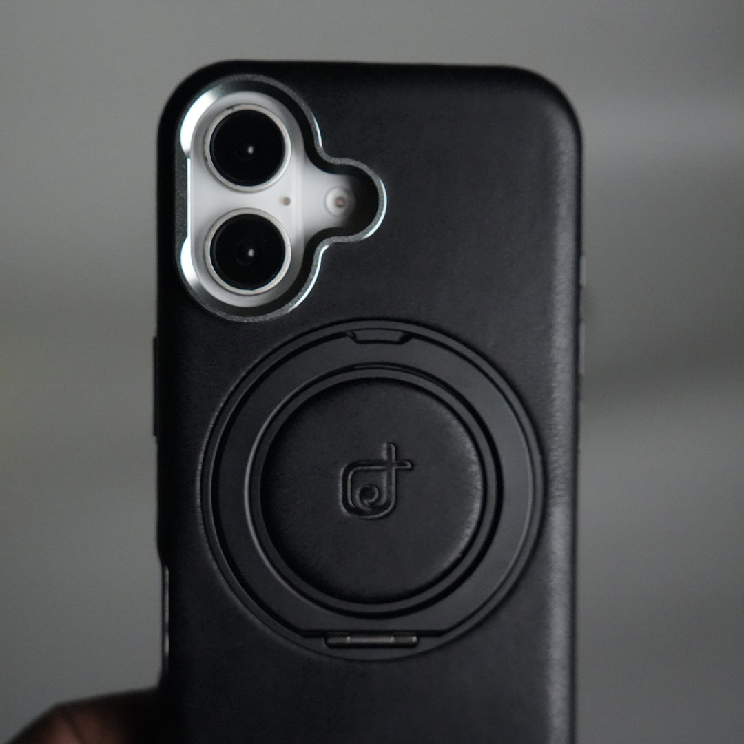 iPhone 16 Series Luxury Leather Magnetic Ring Case | Metal Camera Frame and Kickstand Cover