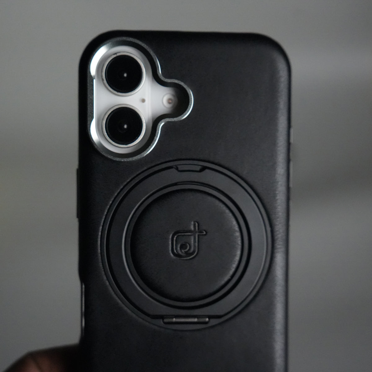 iPhone 15 Series Luxury Leather Magnetic Ring Case | Metal Camera Frame and Kickstand Cover