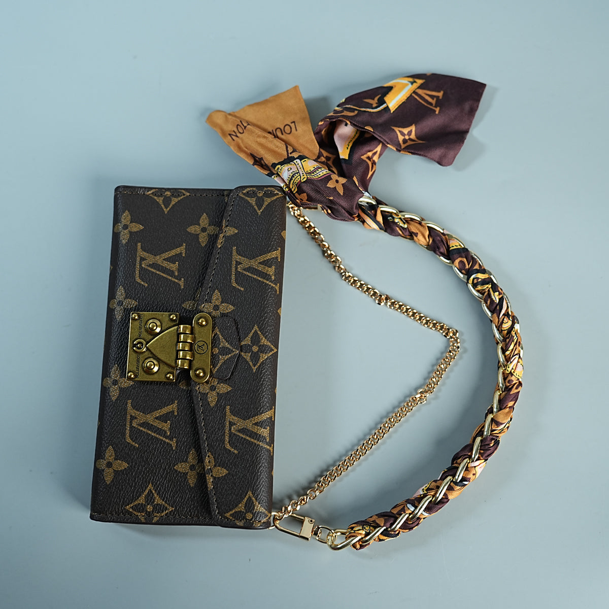 iPhone Series Luxury Monogram Lock Wallet Case with Scarf Chain Strap