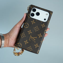 iPhone Series Luxury Monogram Lock Wallet Case with Scarf Chain Strap