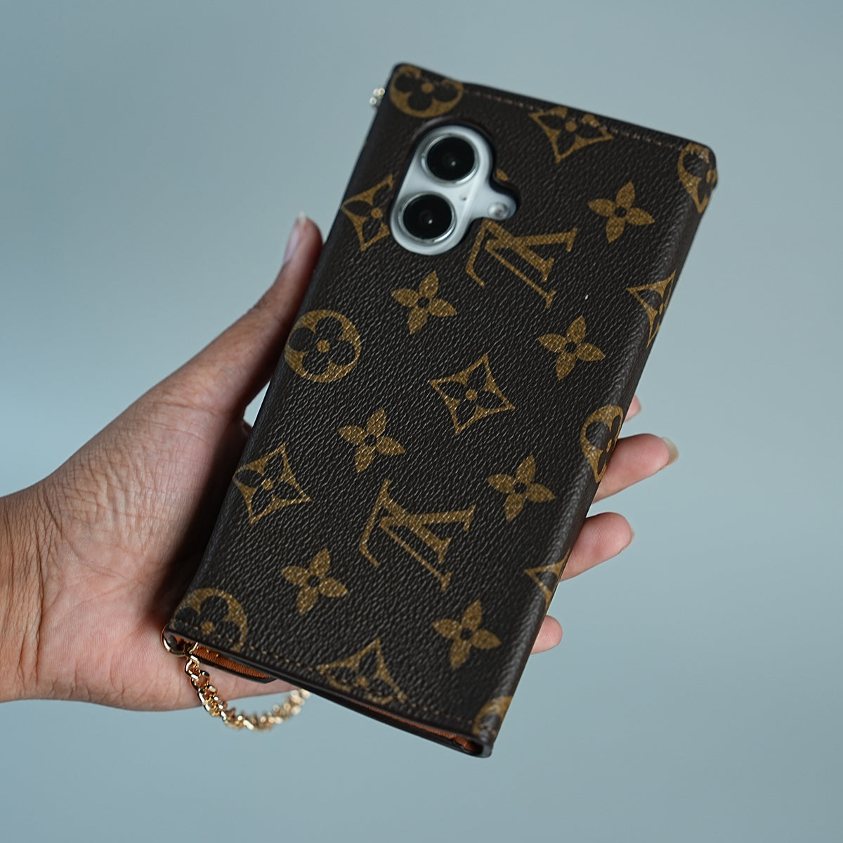 iPhone Series Luxury Monogram Lock Wallet Case with Scarf Chain Strap
