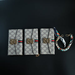 iPhone Series Luxury Monogram PU Leather Wallet Case with Braided Chain Strap