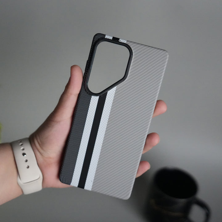 Galaxy S25 Ultra Series Carbon Fiber Texture Aramid Design Hard Pc MagSafe Cover | Stripe Design