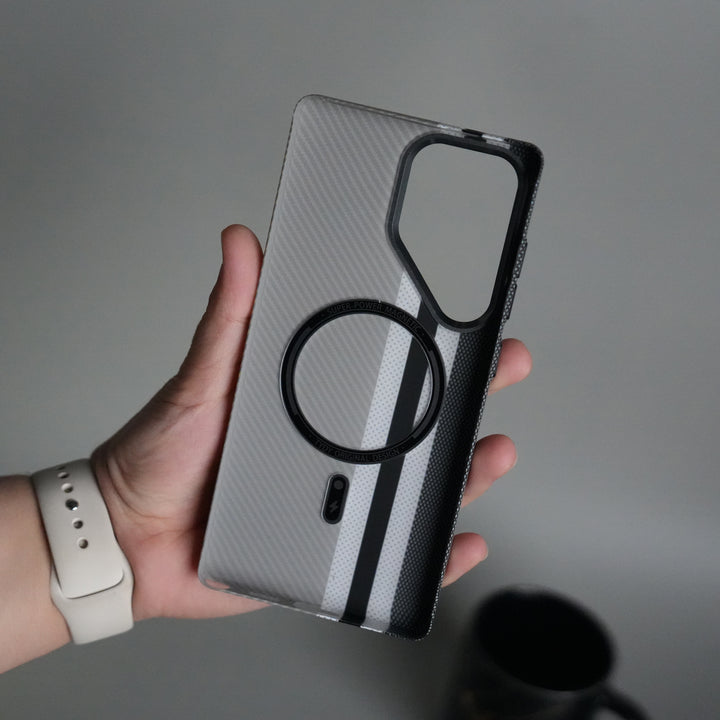 Galaxy S25 Ultra Series Carbon Fiber Texture Aramid Design Hard Pc MagSafe Cover | Stripe Design