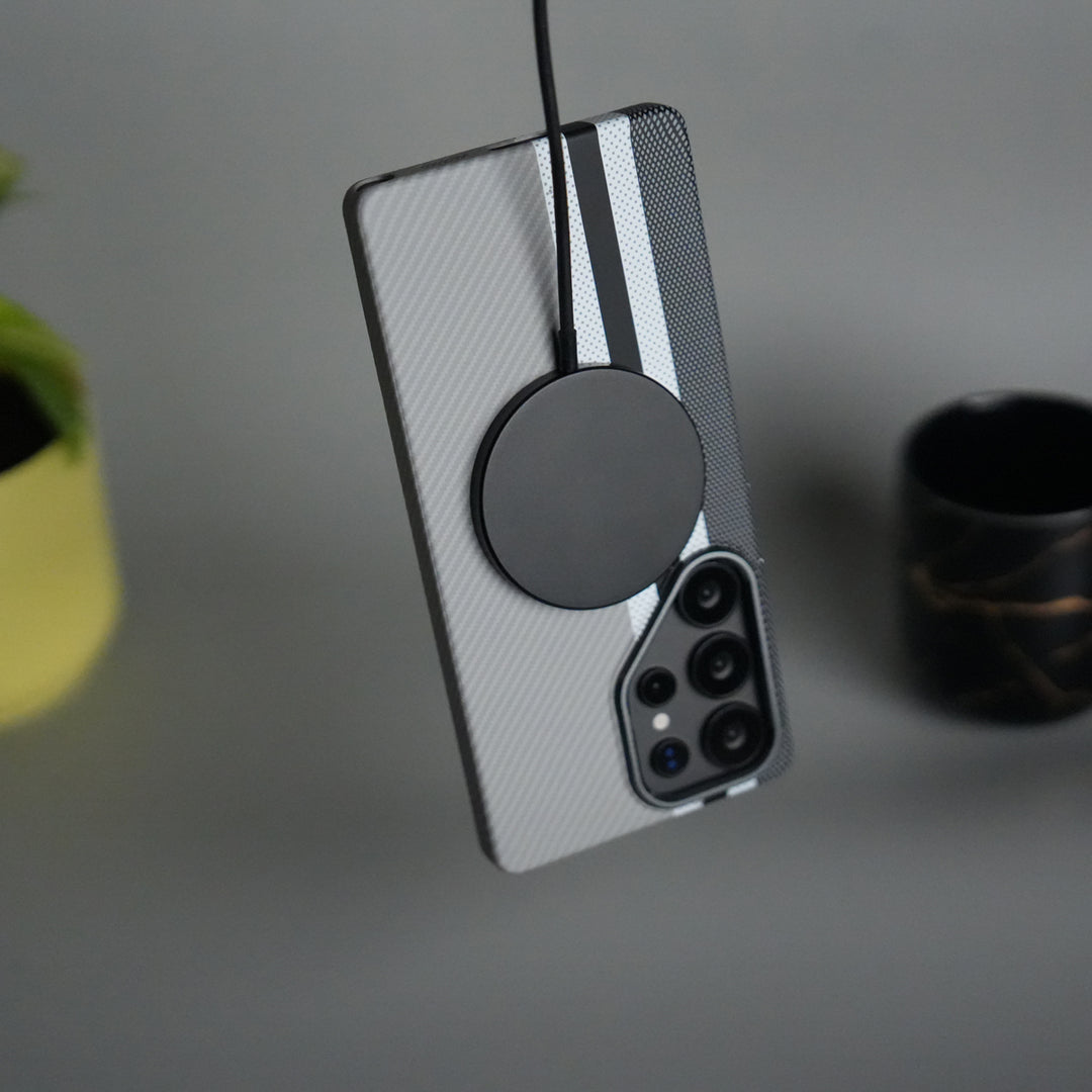 Galaxy S25 Ultra Series Carbon Fiber Texture Aramid Design Hard Pc MagSafe Cover | Stripe Design