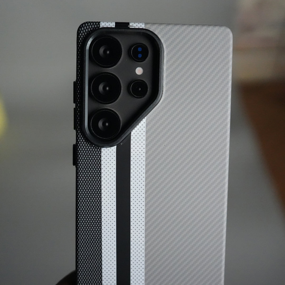 Galaxy S25 Ultra Series Carbon Fiber Texture Aramid Design Hard Pc MagSafe Cover | Stripe Design