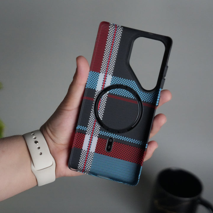 Galaxy S25 Ultra Series Carbon Fiber Texture Aramid Design Hard Pc MagSafe Cover | BlueWhiteLine