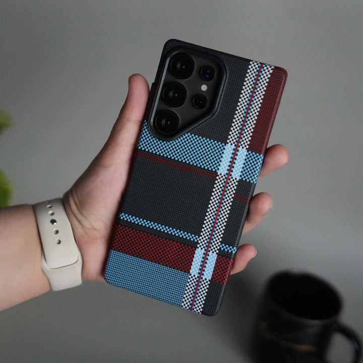 Galaxy S25 Ultra Series Carbon Fiber Texture Aramid Design Hard Pc MagSafe Cover | BlueWhiteLine