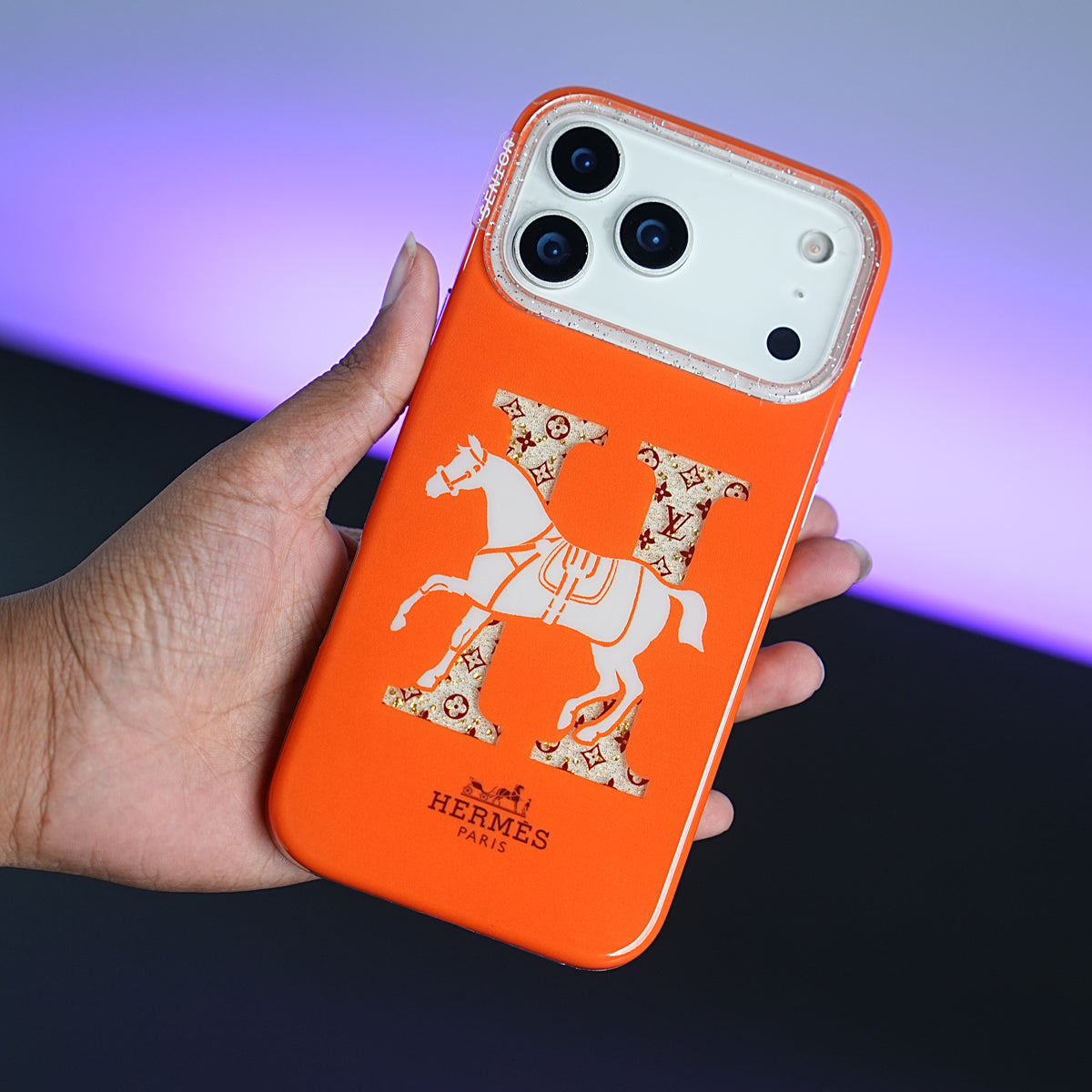 iPhone 17 Series Luxury H Style Horse Monogram Glitter Case